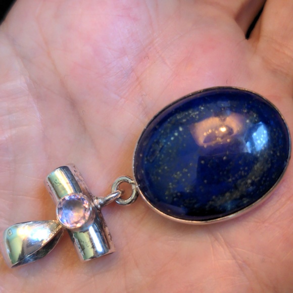 Lapis Sterling silver pendant. New Handcrafted, 2+". Amethyst accent. box - Picture 2 of 5